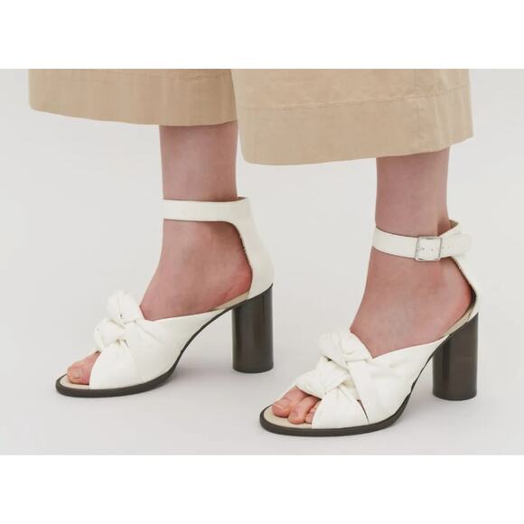 COS‎ White Leather Double Knotted Swing Block Heel Sandal Size 8.5 - Picture 1 of 11